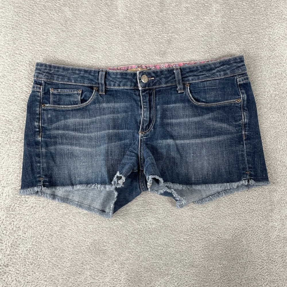 Paige Denim Shorts Womens 32 Blue Y2K Cutoff Raw Hem Stretch Low Rise Boho